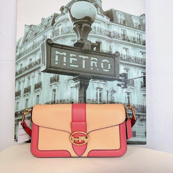 Coach C8607 Georgie Shoulder Bag In Colorblock IN Faded Blush Taffy - Picture 2 of 9